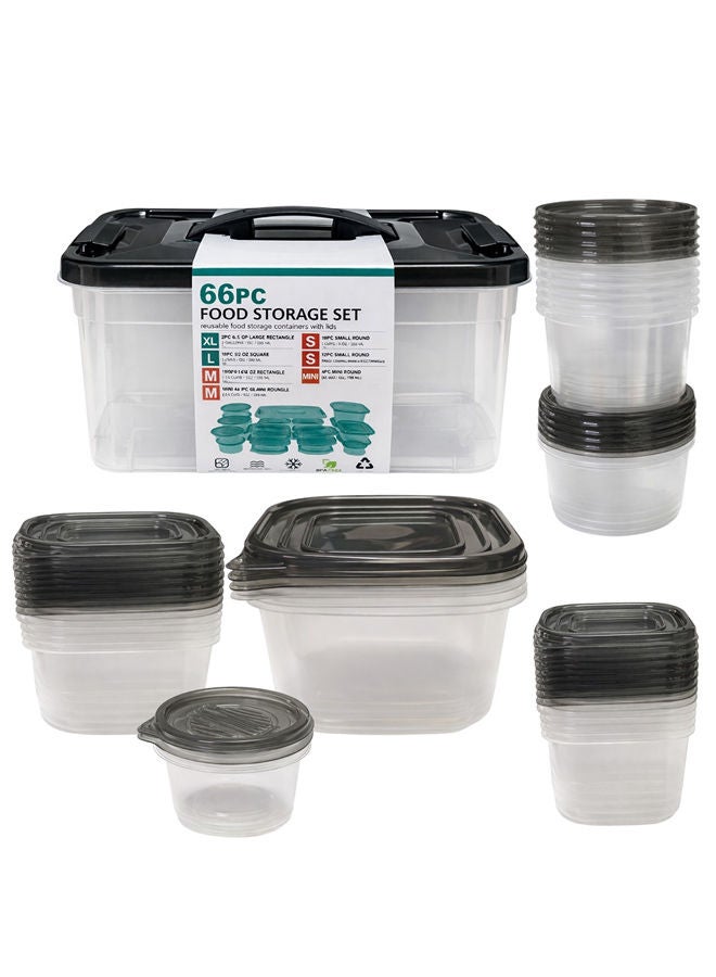 مجموعة حاويات تخزين طعام مكونة من 66 قطعة مع أغطية، حاويات بلاستيكية لتحضير الوجبات، محكمة الإغلاق ومقاومة للتسرب، قابلة للتكديس، آمنة للاستخدام في الميكروويف والفريزر وغسالة الصحون، أحجام متعددة (كبير جدًا، كبير، متوسط، صغير)